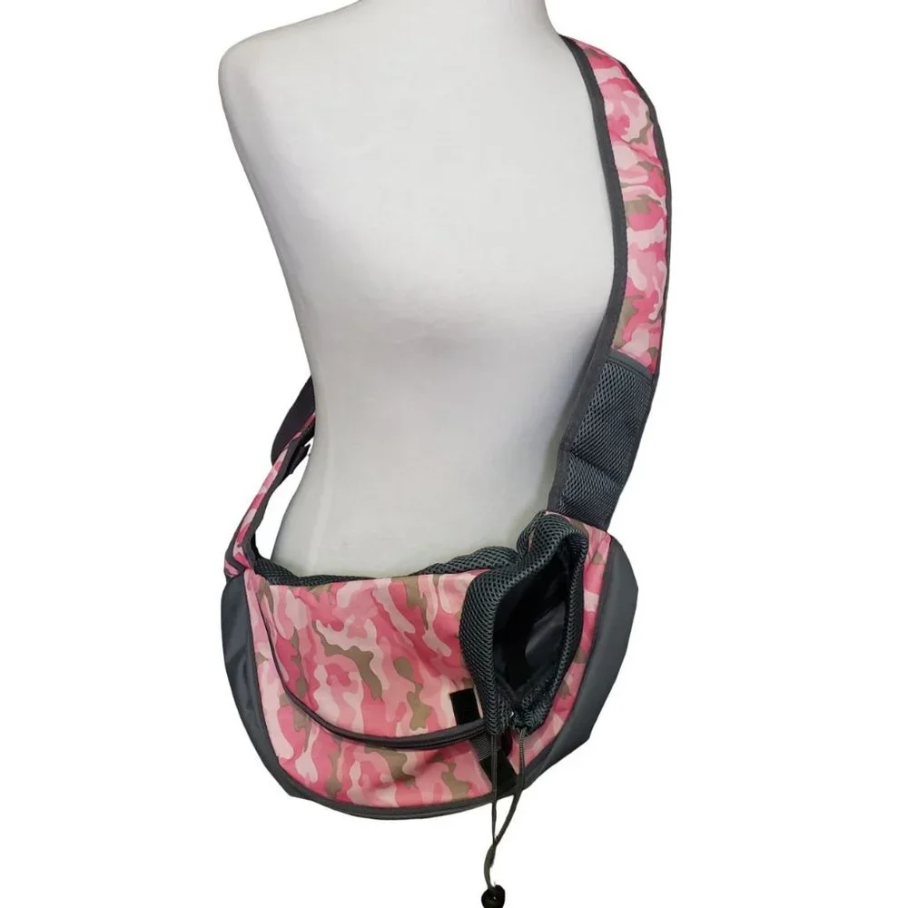 Pet Dog Carrier Backpack Chest Bag Puppy Sling Pouch Shoulder Mesh Pink Camo